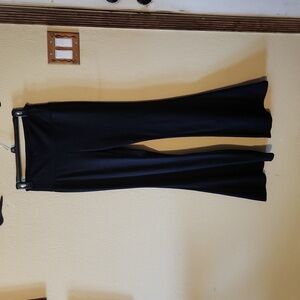 Black, belled leg,  stretch leggings.